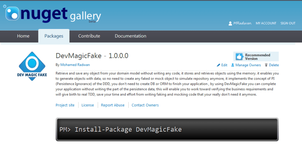 DevMagicFake on NuGet website