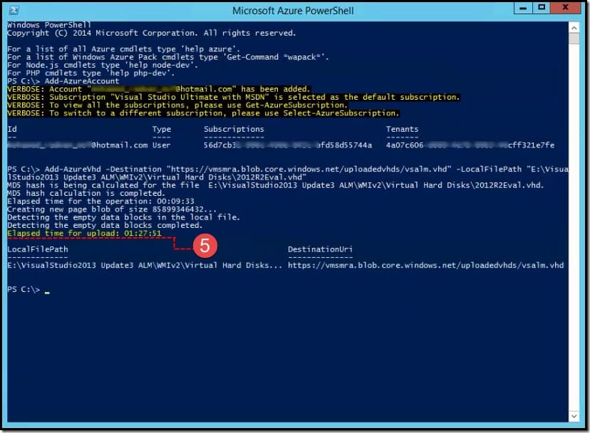 5-Upload vhd file by running microsoft azure powershell (3) Upload vhd file by running microsoft azure powershell (3)