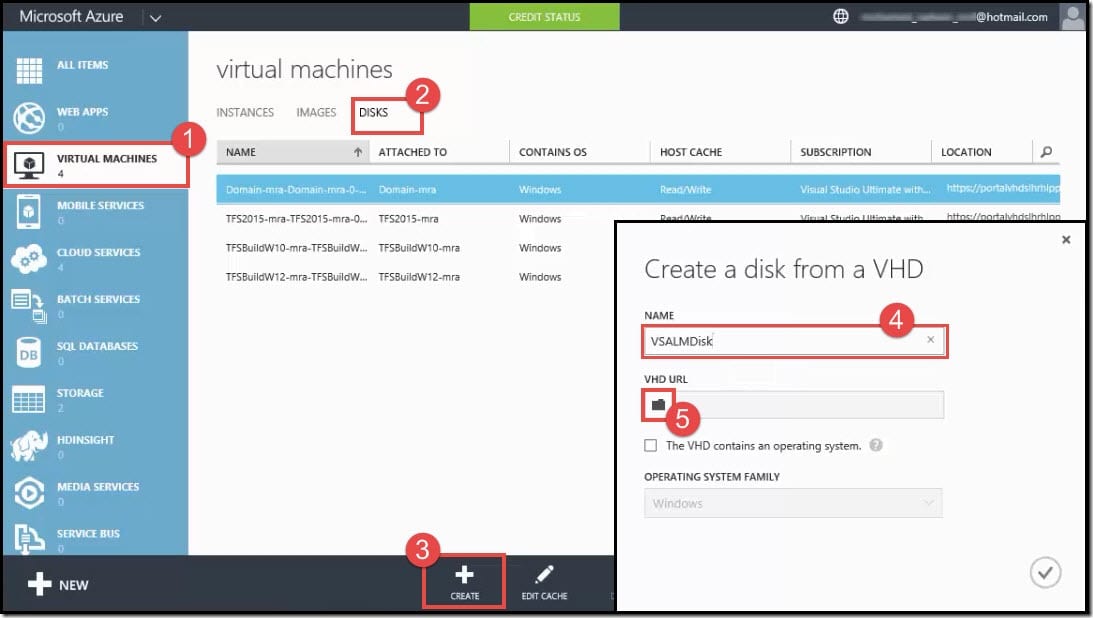 7-Create a disk from vhd from Azure classic portal Create a disk from vhd from Azure classic portal