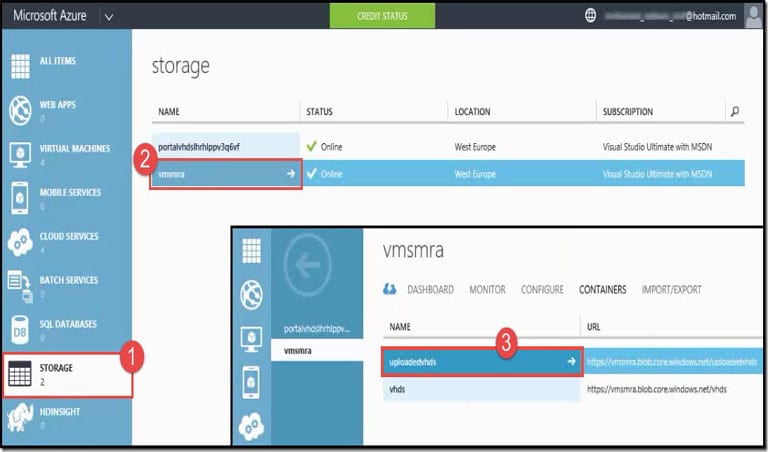 1-Container created in the storage to upload virtual machine Container created in the storage to upload virtual machine
